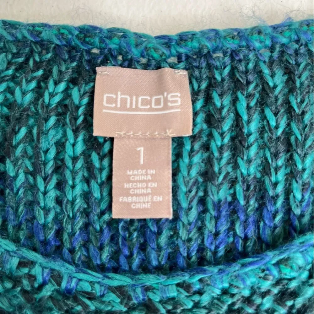 Chicos Open Weave Ombre Stripe Green Blue Scoop Neck Sweater Women Size Medium - Picture 6 of 12